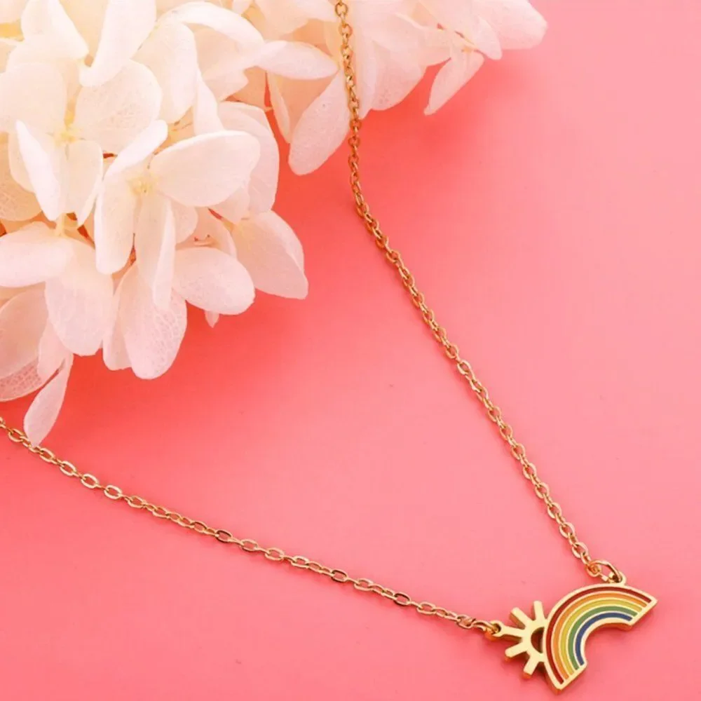 Rainbow Sunshine Pendant Chain Necklace in Gold